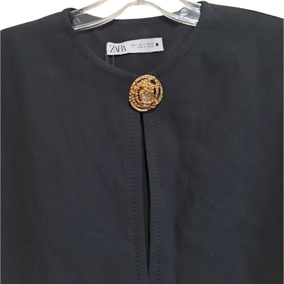 Zara Black Tear Drop Button Blouse Sz Small  NWT - Picture 7 of 11